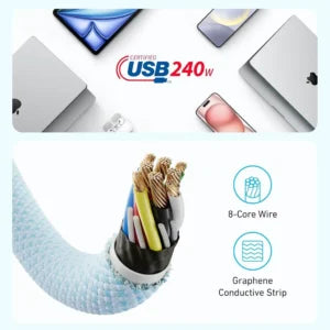 أنكر Zolo | كابل USB-C إلى USB-C (مضفر، مقاوم للأوساخ) | A8060 | طول 1 متر