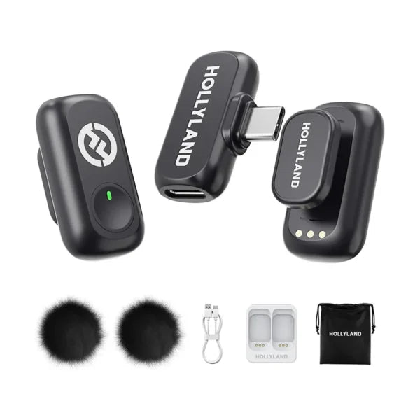 نظام ميكروفون لاسلكي Hollyland LARK A1 Mini (2 مرسلين + 1 مستقبل USB-C) | الطراز M18T & M18R1 | مخزون TDRA | ضمان 12 شهرًا