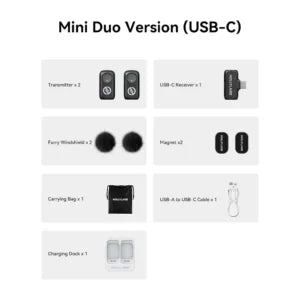 نظام ميكروفون لاسلكي Hollyland LARK A1 Mini (2 مرسلين + 1 مستقبل USB-C) | الطراز M18T & M18R1 | مخزون TDRA | ضمان 12 شهرًا