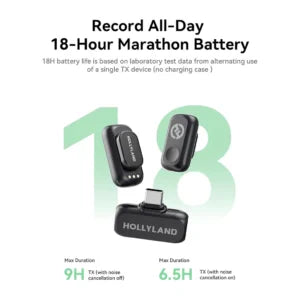 نظام ميكروفون لاسلكي Hollyland LARK A1 Mini (2 مرسلين + 1 مستقبل USB-C) | الطراز M18T & M18R1 | مخزون TDRA | ضمان 12 شهرًا