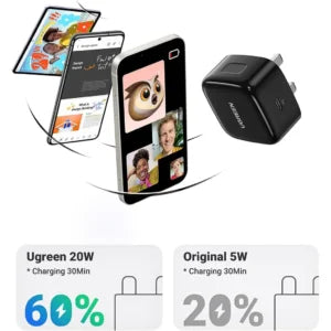 شاحن UGREEN USB-C سريع بقوة 20 واط لهاتف iPhone 16 Pro – محول طاقة PD | الطراز 50339