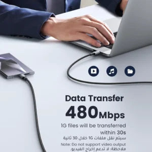 يوجرين – كابل USB-C إلى USB-C بطول 2 متر (مضفر، شحن سريع 100 واط) | 70429