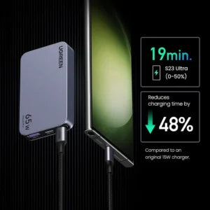 شاحن UGREEN Nexode Pro USB-C بقوة 65 واط – محول شحن سريع متعدد الأجهزة GaNFast | الطراز X753 | 25356