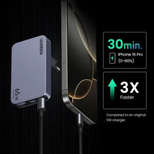 شاحن UGREEN Nexode Pro USB-C بقوة 65 واط – محول شحن سريع متعدد الأجهزة GaNFast | الطراز X753 | 25356
