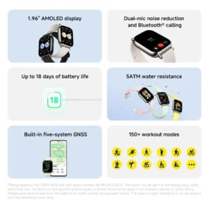 ساعة شاومي ريدمي 5 لايت الذكية – شاشة AMOLED، تتبع اللياقة البدنية وعمر بطارية طويل (أسود) | الطراز BHR8791GL